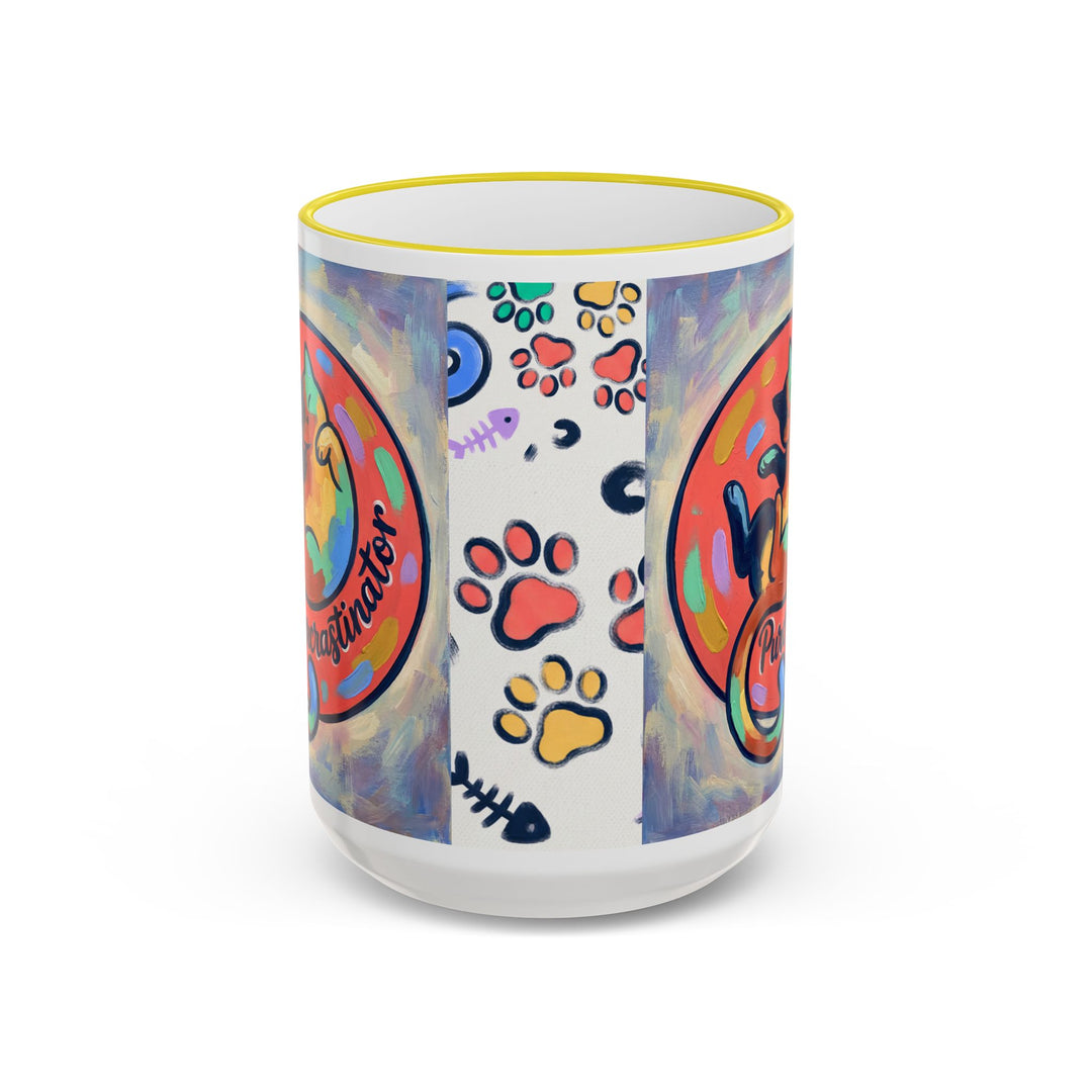 Colorful Paw Print Pet Lover Accent Rim Mug (11oz/15oz)