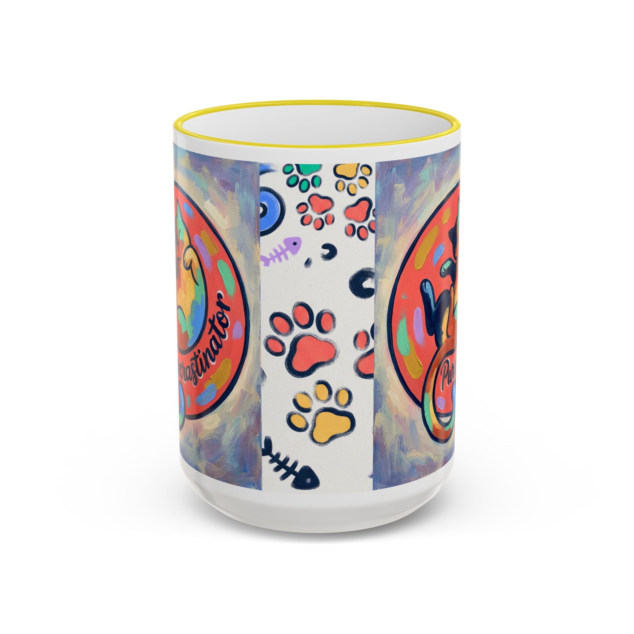 Colorful Paw Print Pet Lover Accent Rim Mug (11oz/15oz)
