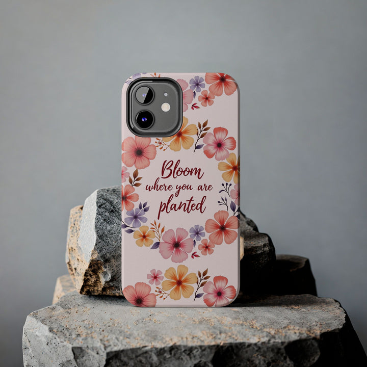 Beautiful light pink phone case with a flower garland bloom design