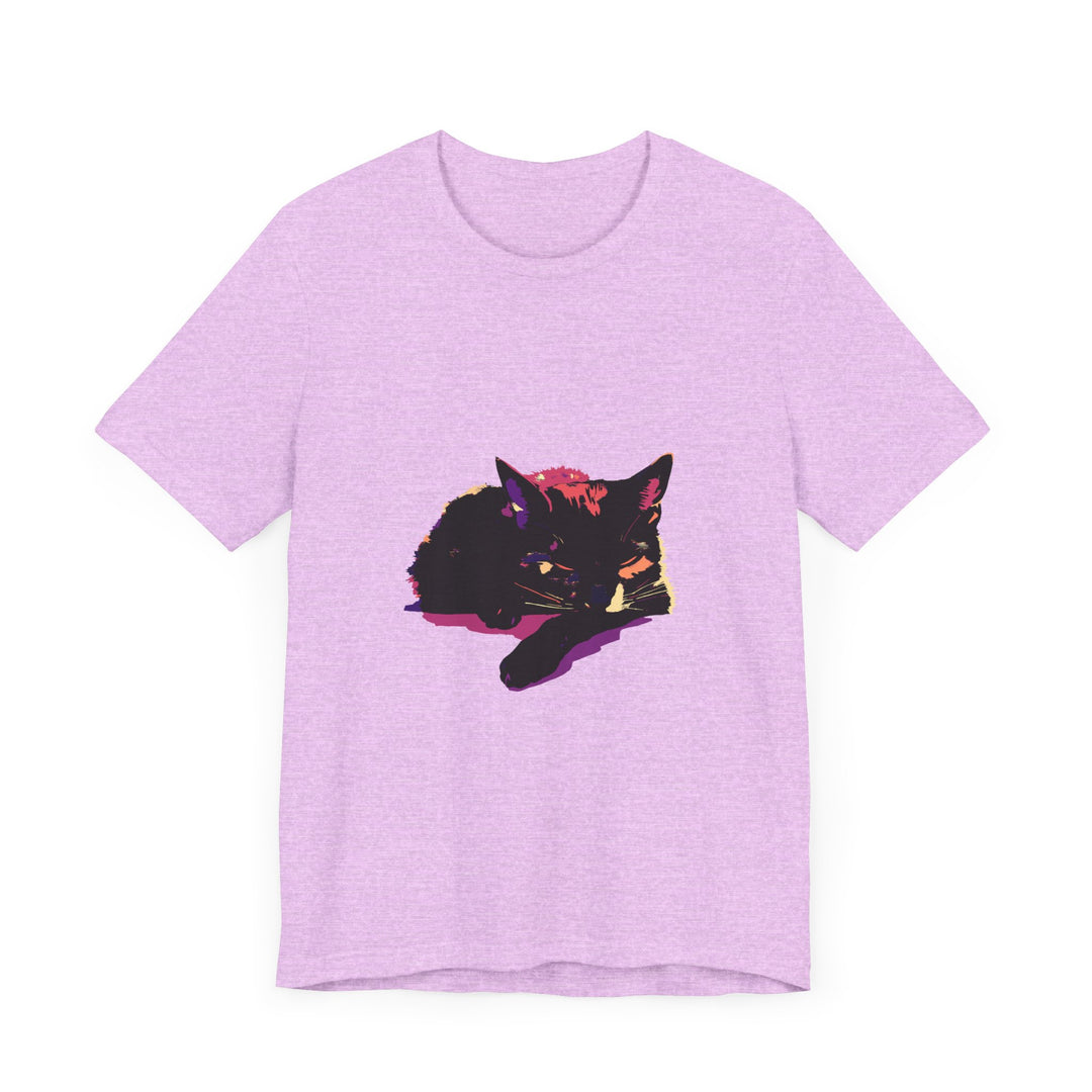 Black Cat Mystery - Colorful Sleep T-Shirt with vibrant colors and cute cat design for a comfortable night's sleep