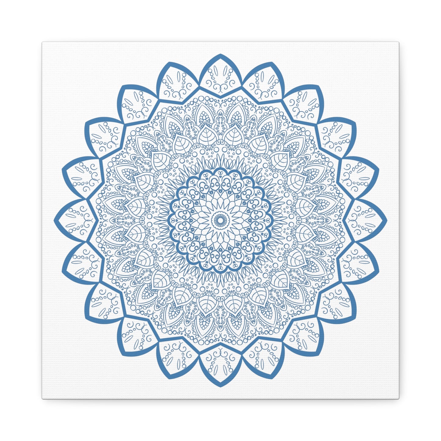 Handmade Mandala Art with intricate steel blue design on matte canvas