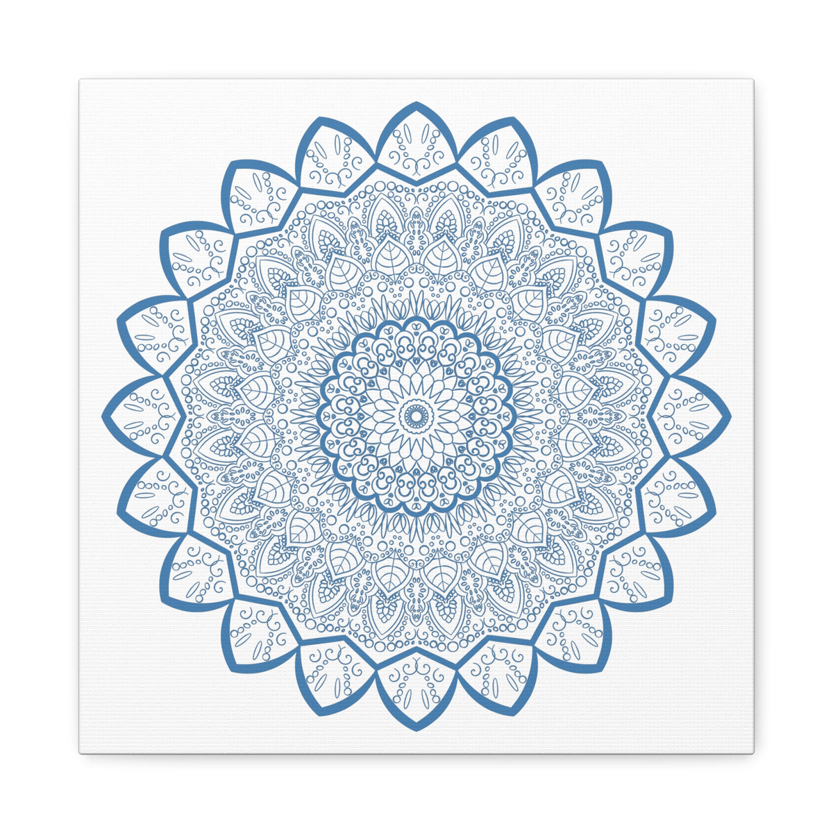 Handmade Mandala Art with intricate steel blue design on matte canvas