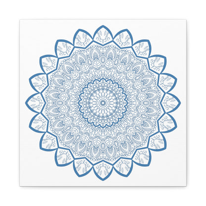 Handmade Mandala Art with intricate steel blue design on matte canvas