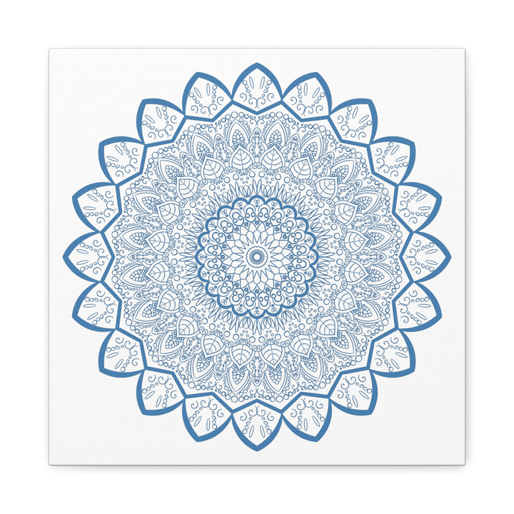 Handmade Mandala Art with intricate steel blue design on matte canvas