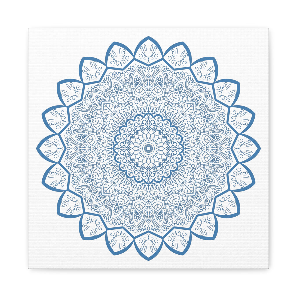 Handmade Mandala Art with intricate steel blue design on matte canvas