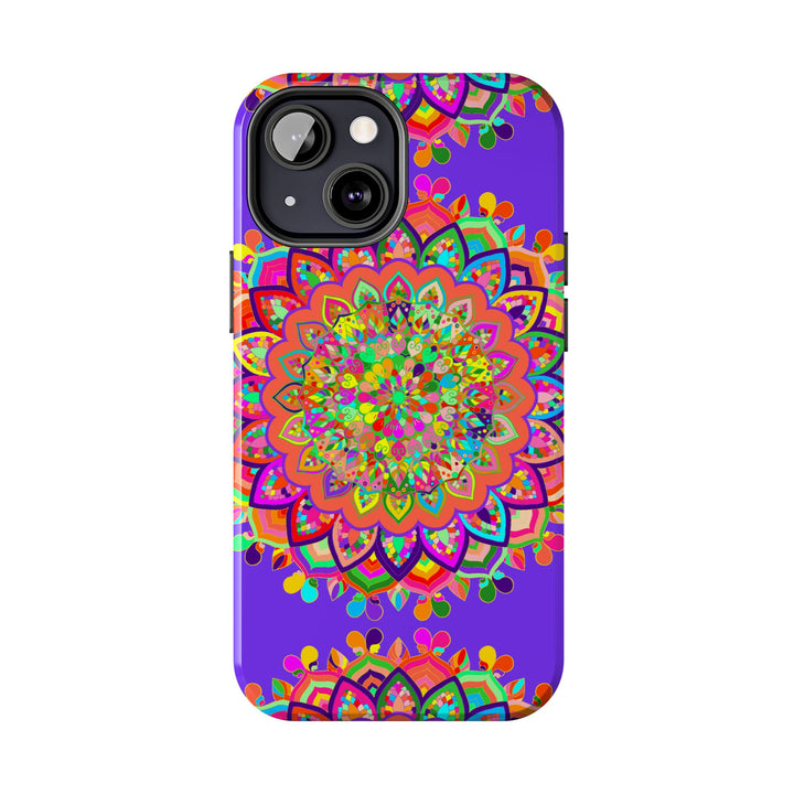 Hand drawn purple Mandala Art phone case with intricate floral design