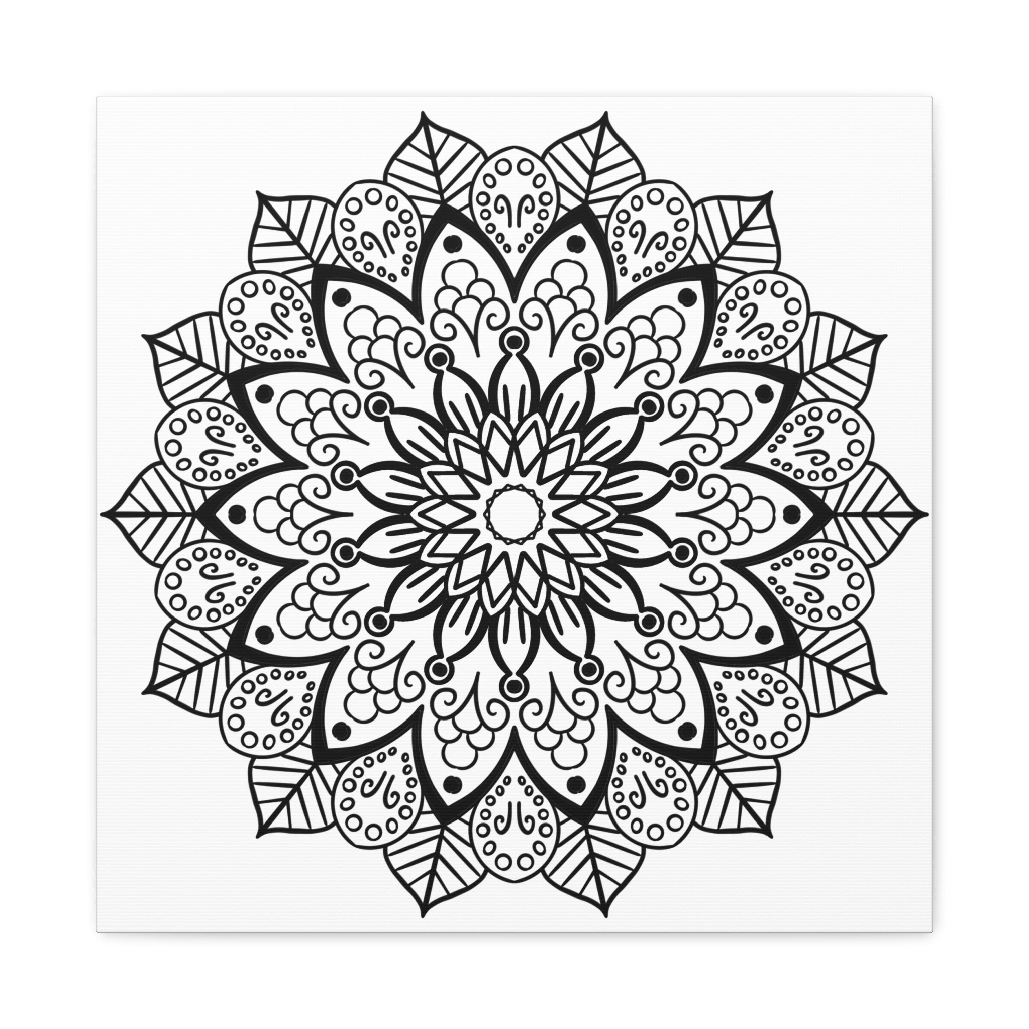 Handmade Mandala Art - Black & White Wall Art - Matte Canvas, Stretched, 125 - Beautiful intricate mandala design on stretched canvas