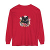 Black Cat Floral Watercolor Long Sleeve T-Shirt with vibrant hand-painted design