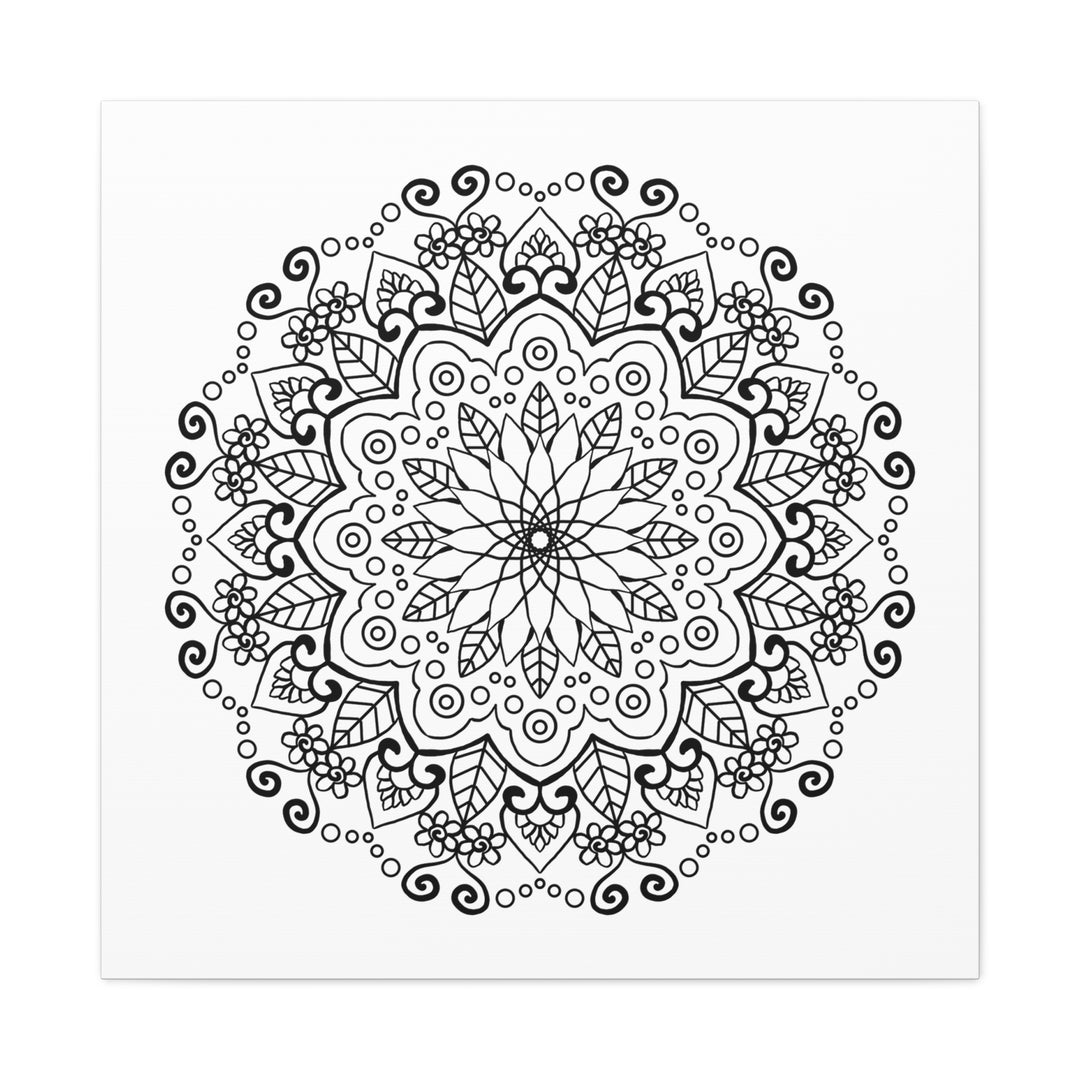 Handmade black and white mandala art on matte canvas, stretched, 125 inches