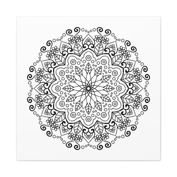 Handmade black and white mandala art on matte canvas, stretched, 125 inches