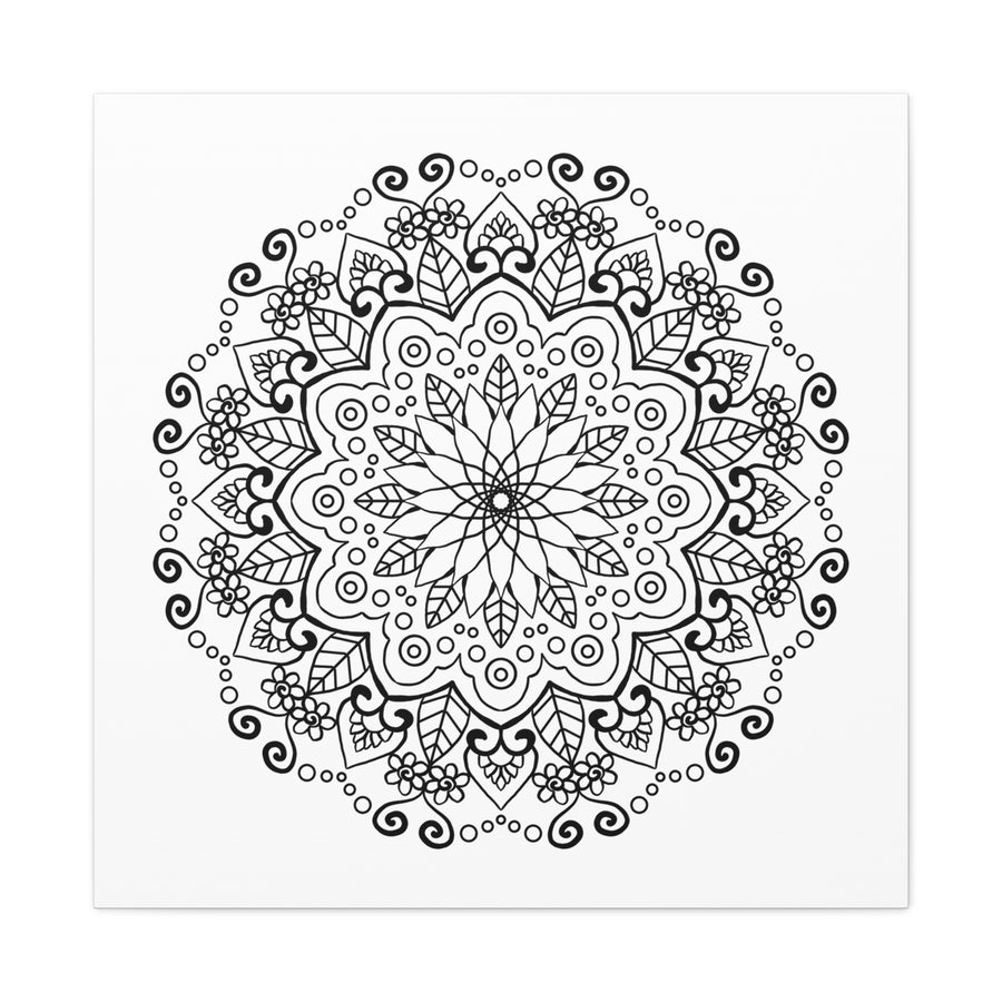 Handmade black and white mandala art on matte canvas, stretched, 125 inches