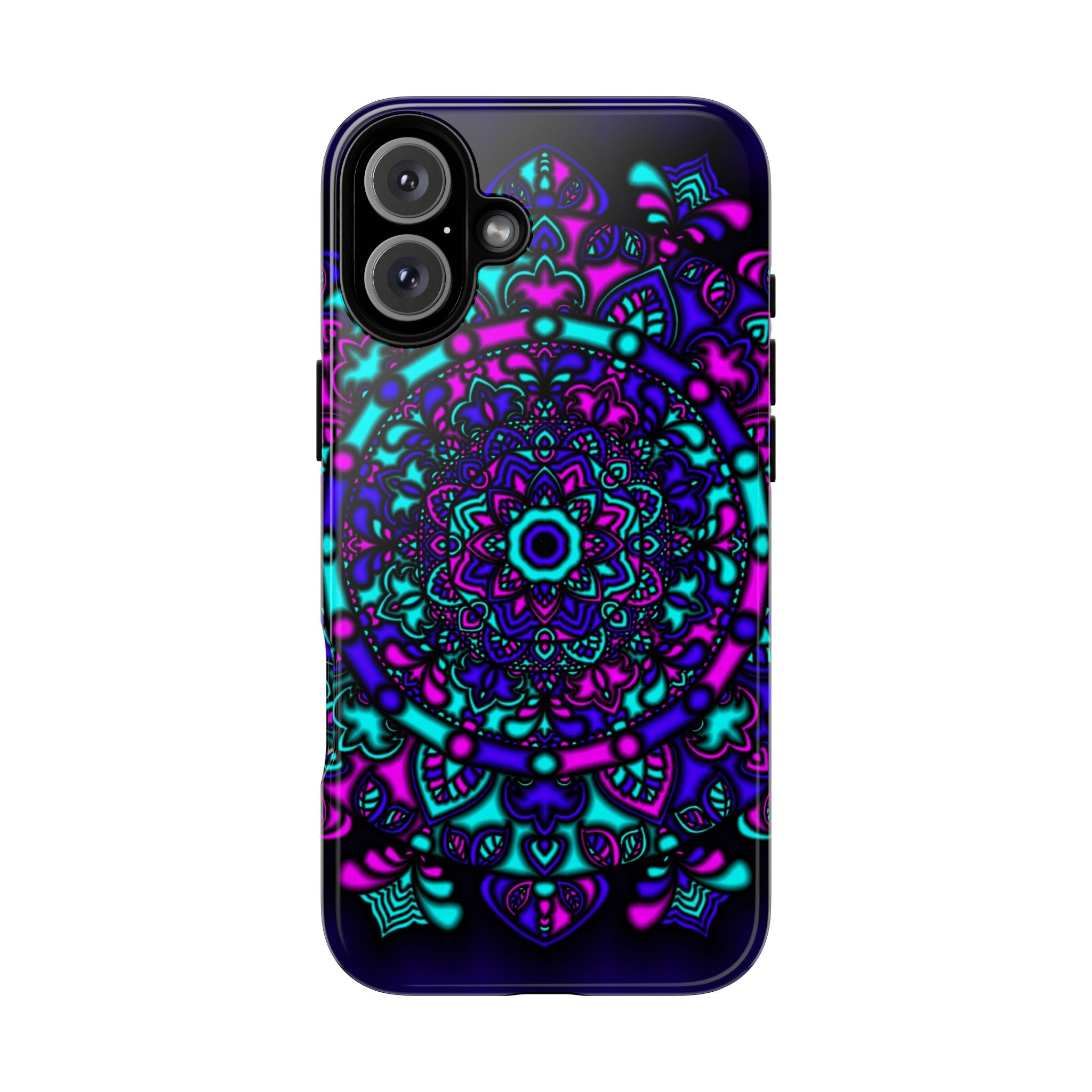 Mandala Neon Phone Case — Purple & Teal Protective Tough Case