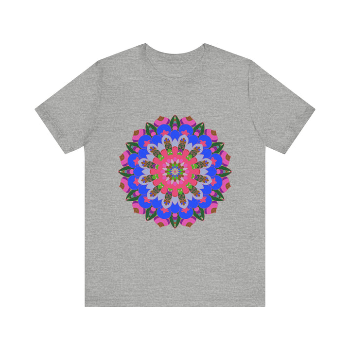 Vibrant, multi-colored mandala geometric design on a stylish T-shirt