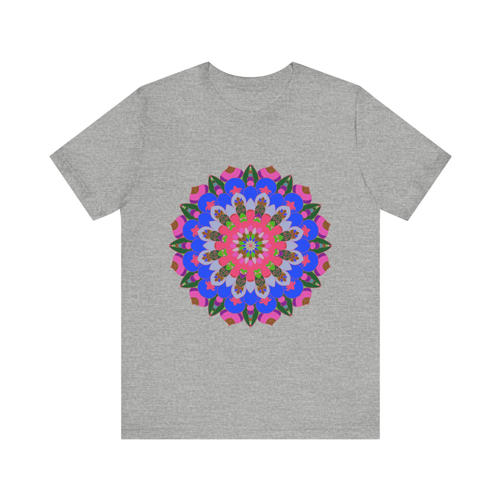 Vibrant, multi-colored mandala geometric design on a stylish T-shirt