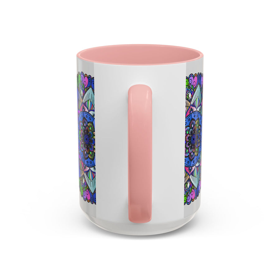 A vibrant and serene mandala mug, featuring colorful and peaceful art