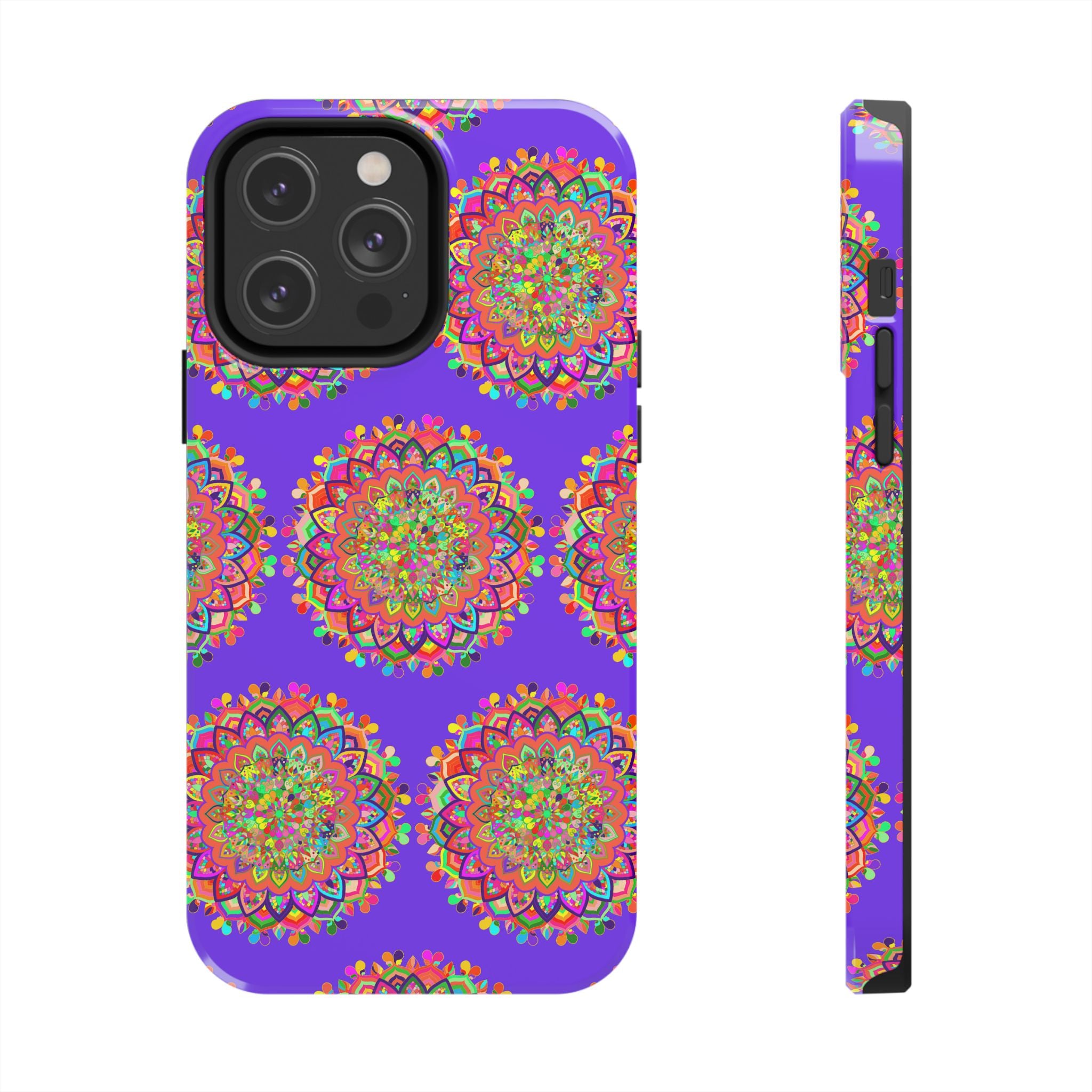 Hand drawn small purple mandala art phone case for iPhone X and XS, showcasing intricate hand-drawn design