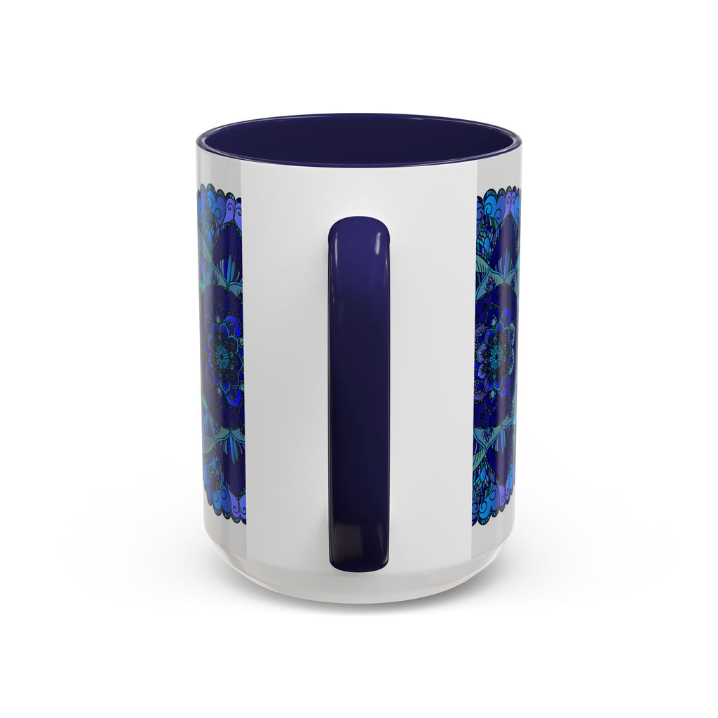 Beautiful blue and purple mandala design ceramic mug, perfect for bohemian art lovers