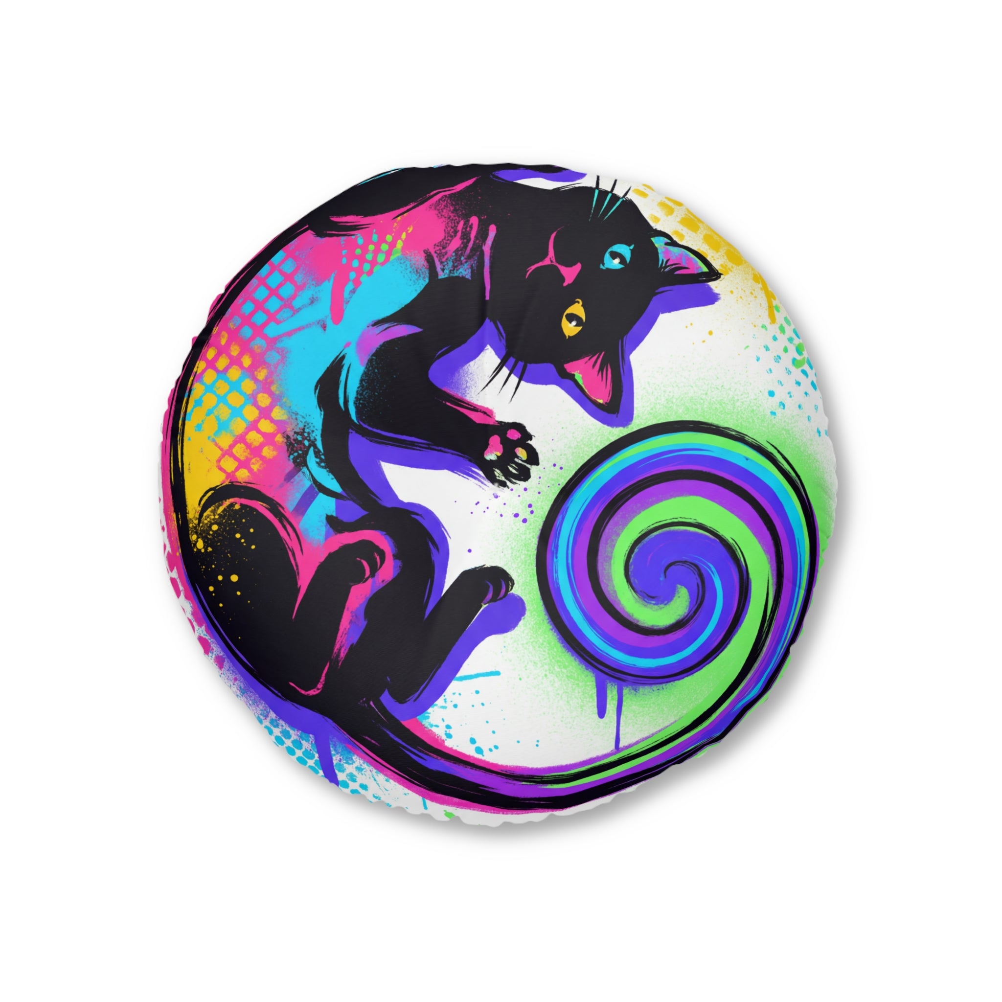 Playful Graffiti Cat Floor Pillow