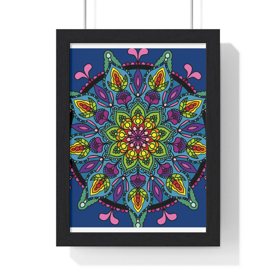 Vertical framed poster with a hand-drawn blue mandala art, perfect for mindfulness and yoga