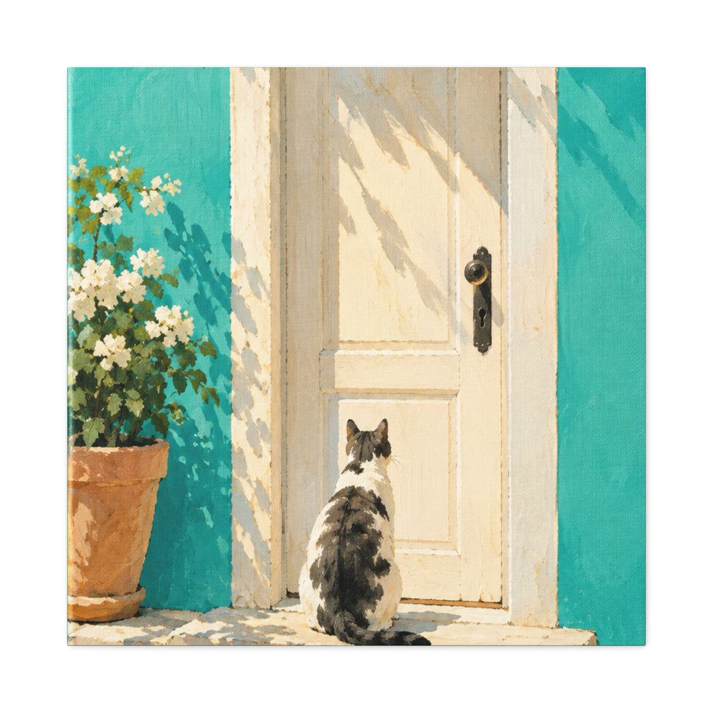 Sunlit Doorway Cat Canvas Wall Art