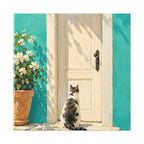 Sunlit Doorway Cat Canvas Wall Art