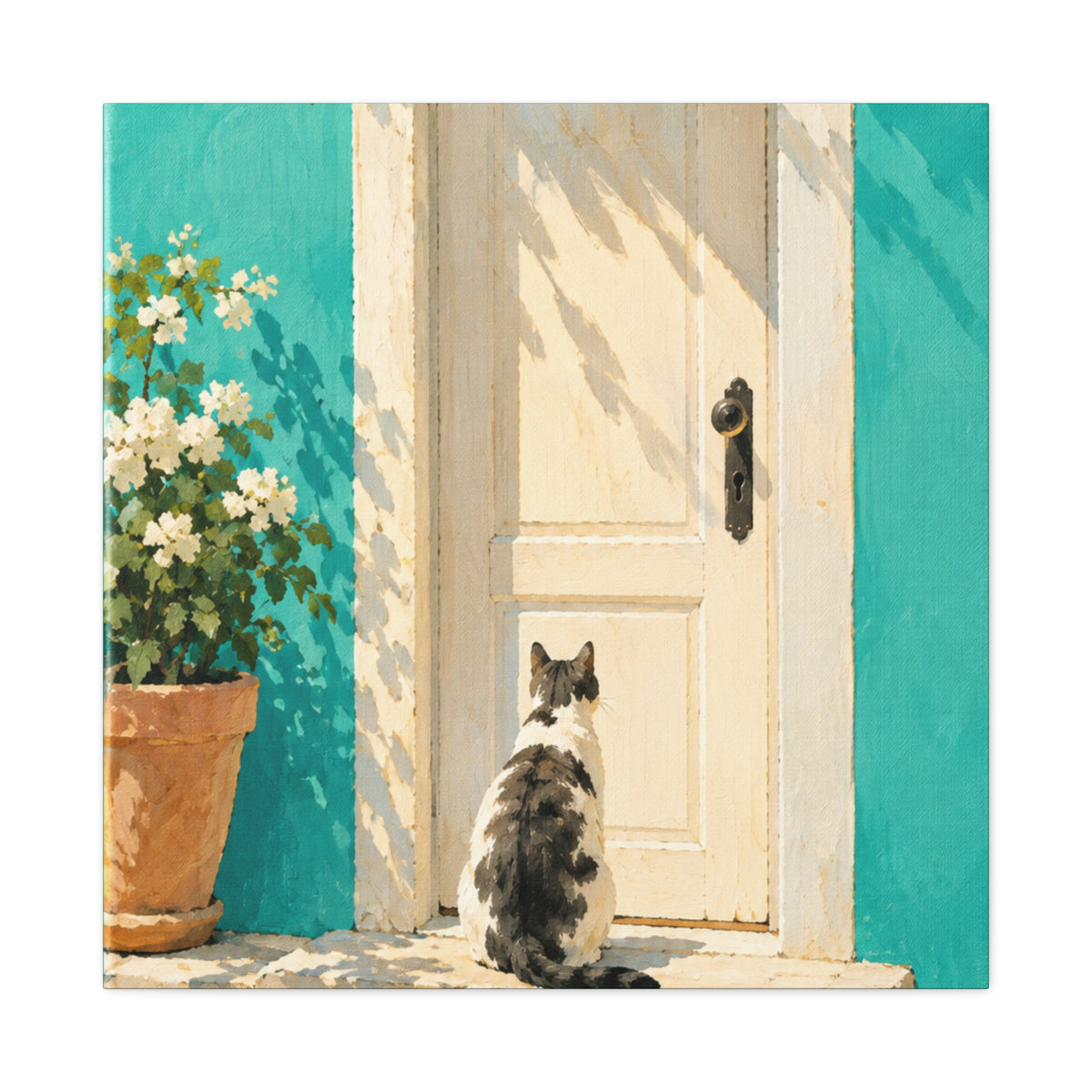 Sunlit Doorway Cat Canvas Wall Art