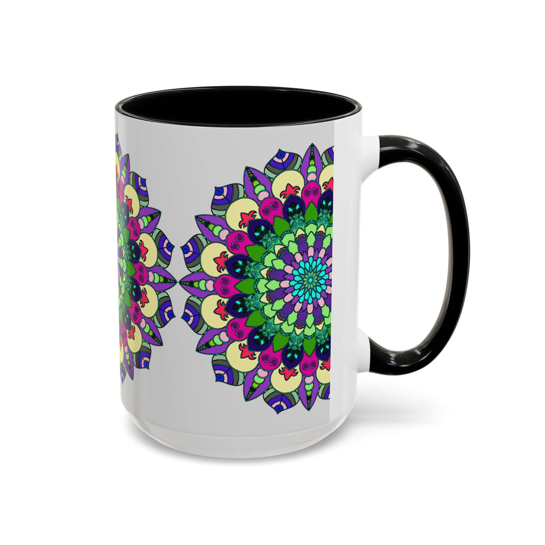 A vibrant and intricately designed mandala art mug, perfect for adding a pop of color and spiritual energy to your morning coffee routine