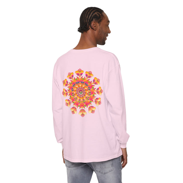 A colorful and detailed mandala design long sleeve unisex t-shirt