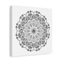 Handmade mandala art in black and white, printed on matte canvas, stretched and ready to hang on your wall, 125 inches thick
