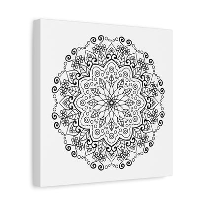 Handmade mandala art in black and white, printed on matte canvas, stretched and ready to hang on your wall, 125 inches thick