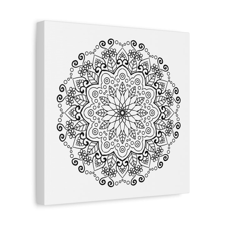 Handmade mandala art in black and white, printed on matte canvas, stretched and ready to hang on your wall, 125 inches thick