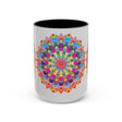 Beautiful and vibrant mandala art mug in various shades of blue