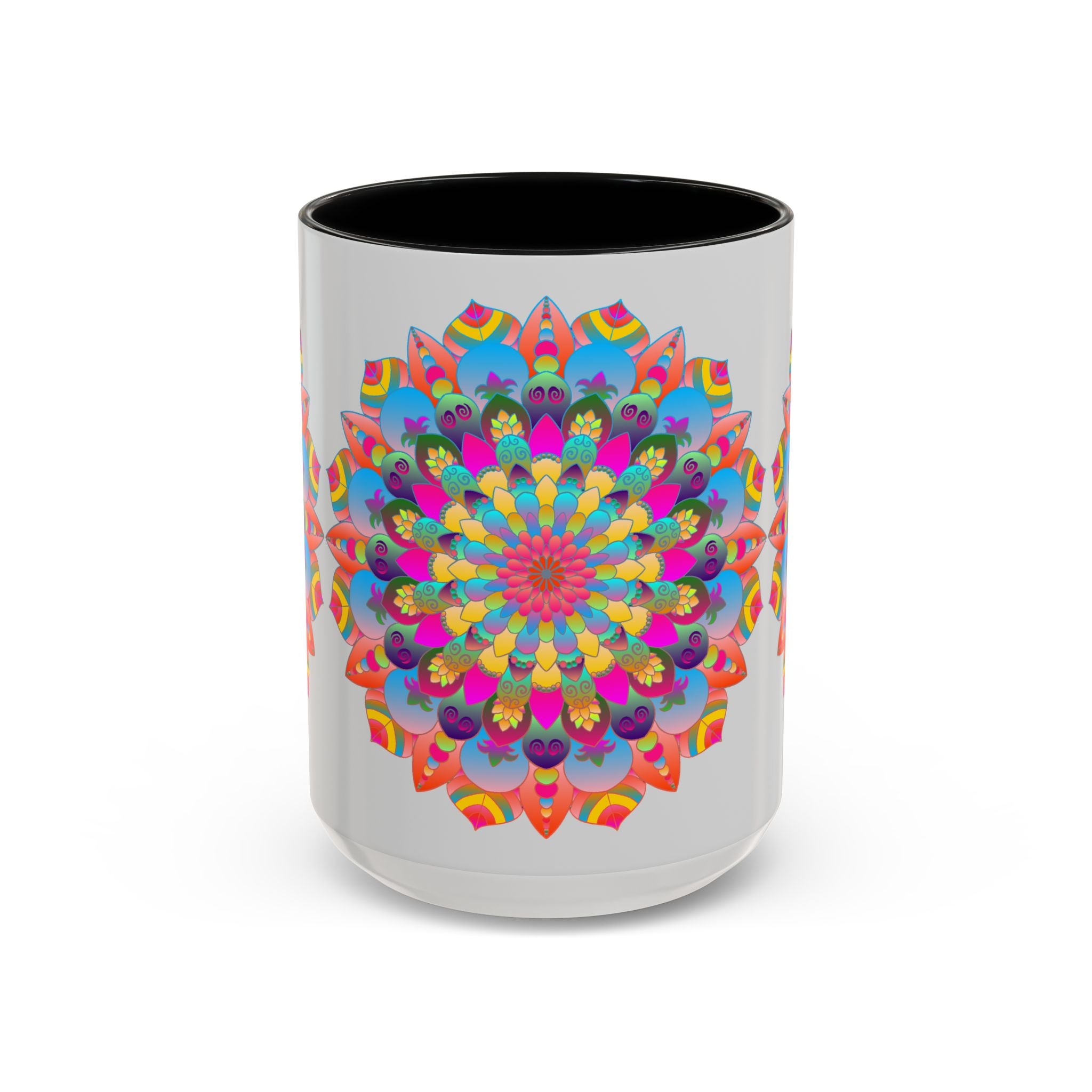 Beautiful and vibrant mandala art mug in various shades of blue