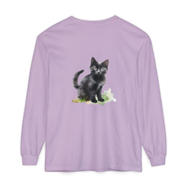 Schwarze Katze Aquarell Langarmshirt