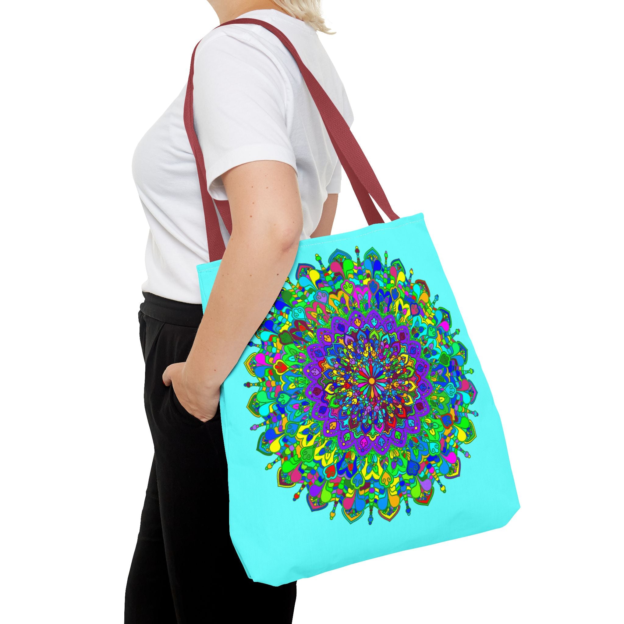 Vibrant and intricate mandala art tote bag with colorful geometric patterns