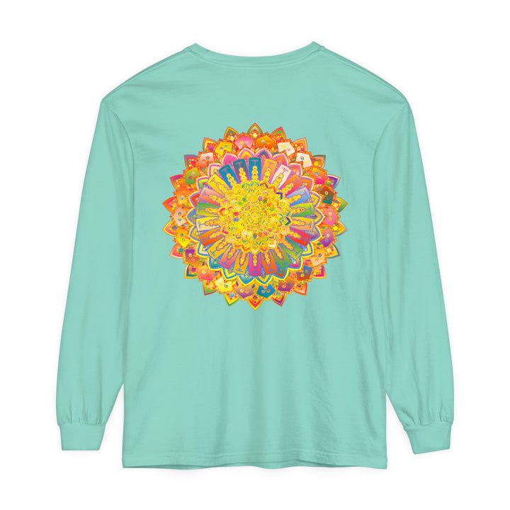 Intricate Mandala Unisex Long Sleeve T-Shirt in vibrant colors with detailed mandala design