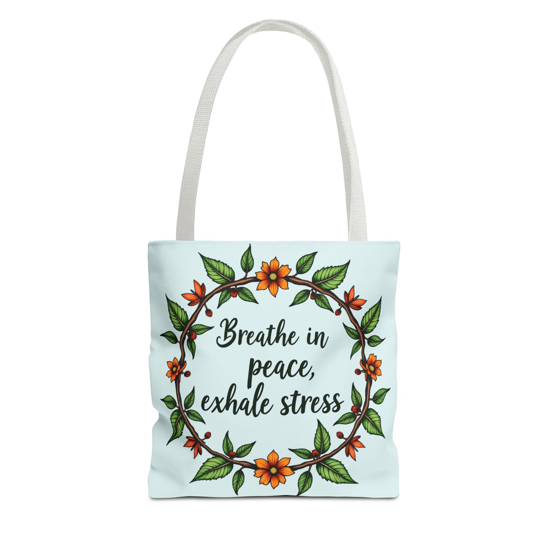 A beautiful floral pattern tote bag with a flower crown design, perfect for adding a touch of serene style to any outfit