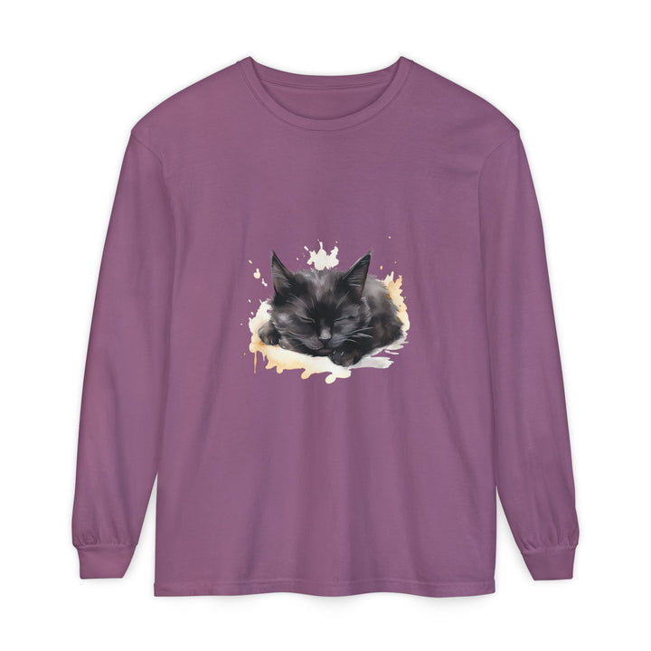 Langarm-T-Shirt mit Aquarellmotiv „Schlafende Katze“