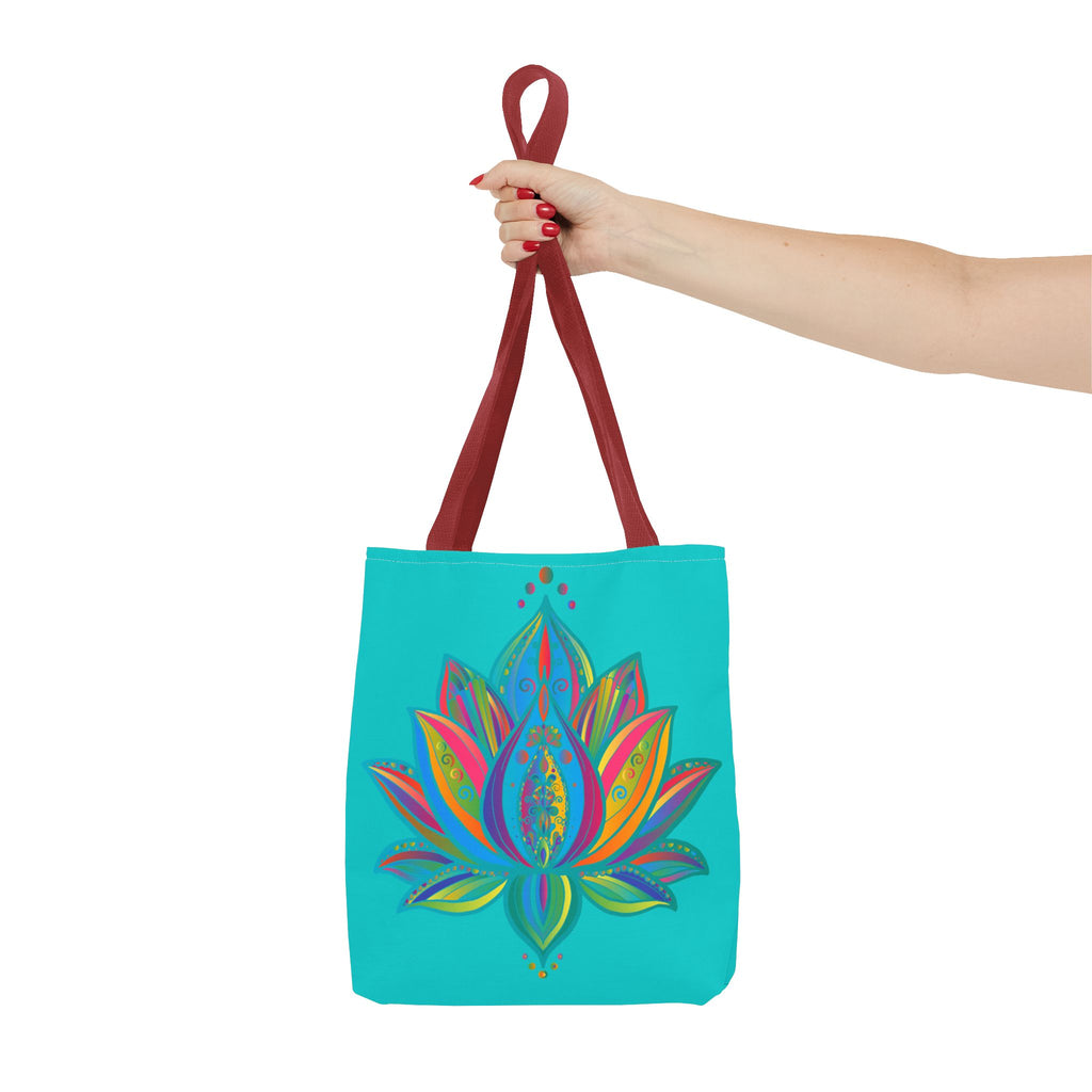 Beautiful Mandala Lotus Tote Bag in vibrant Azure blue color