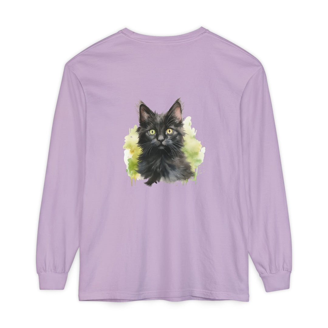 Black Kitten Watercolor Long Sleeve Tee