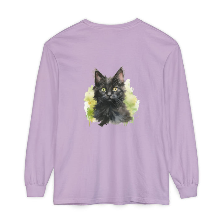Black Kitten Watercolor Long Sleeve Tee