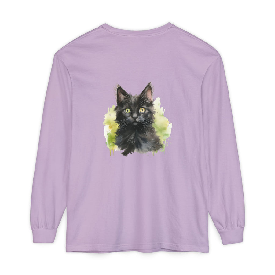 Full Sleeve Tee | Black Kitten Watercolor