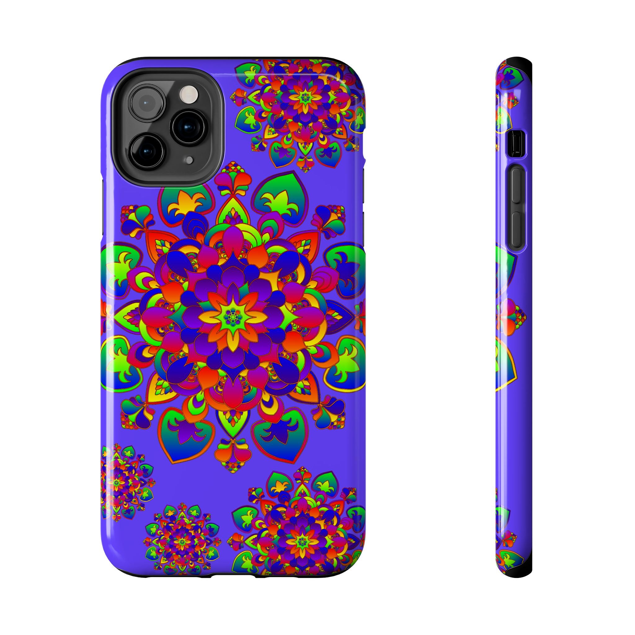 Colorful hand drawn mandala design phone case with rainbow pattern