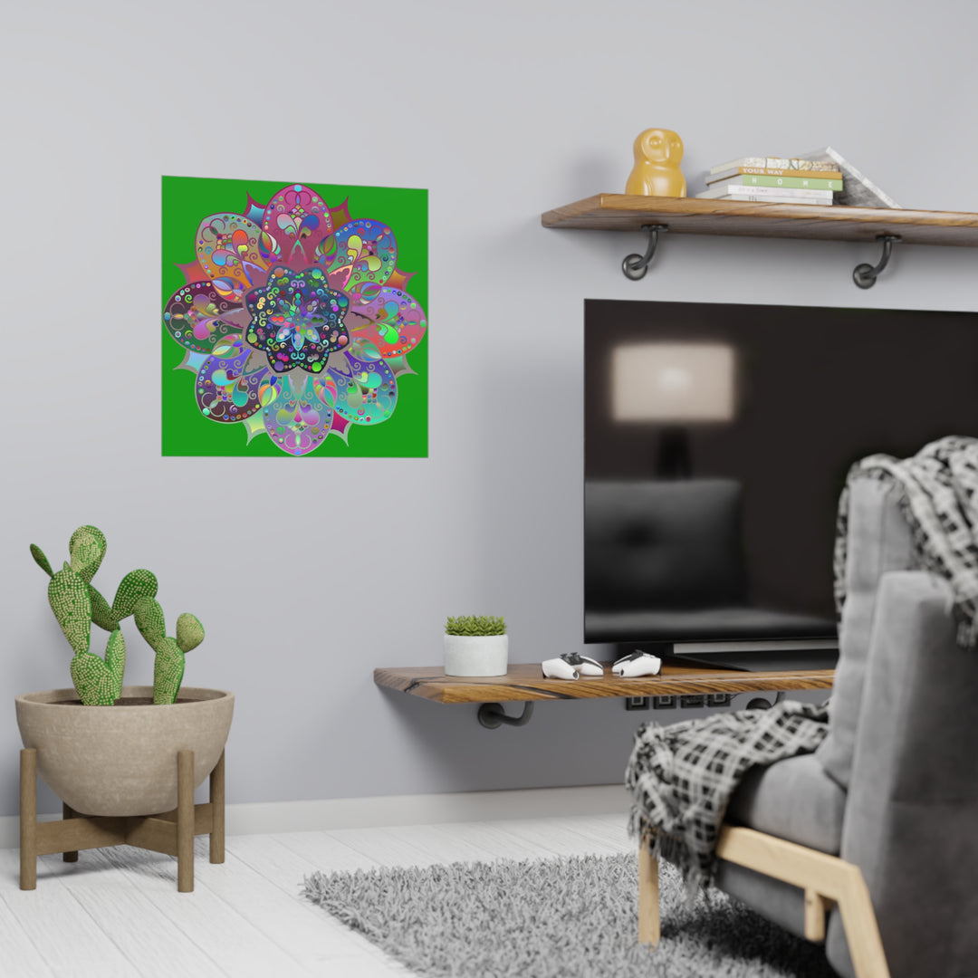 Beautiful and detailed hand-drawn mandala poster featuring vibrant colors and intricate designs