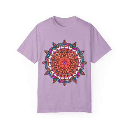 Unisex mandala t-shirt made from 100% ring-spun cotton, featuring hand-drawn mandala art and garment-dyed for extra comfort