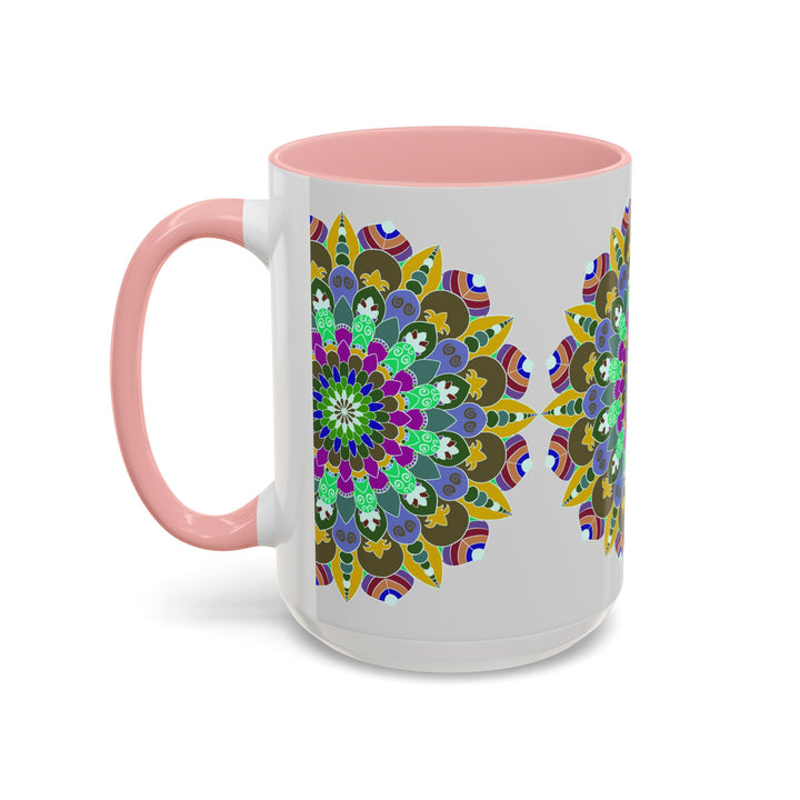 A beautiful mandala art mug in various vibrant colors, featuring a serene and calming design perfect for enjoying your favorite hot beverage