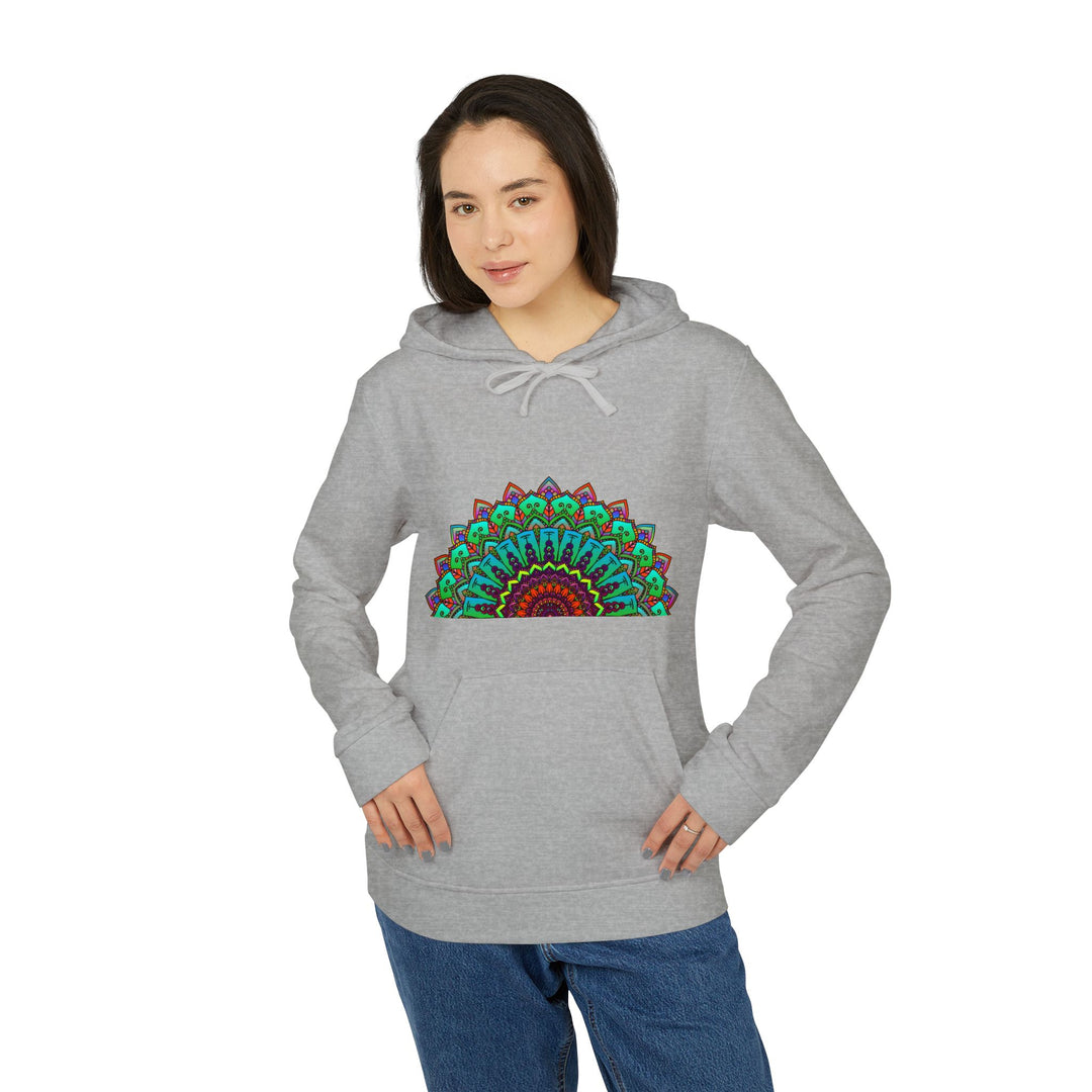 Colorful neon mandala patterned Adidas fleece hoodie with hood and front pocket