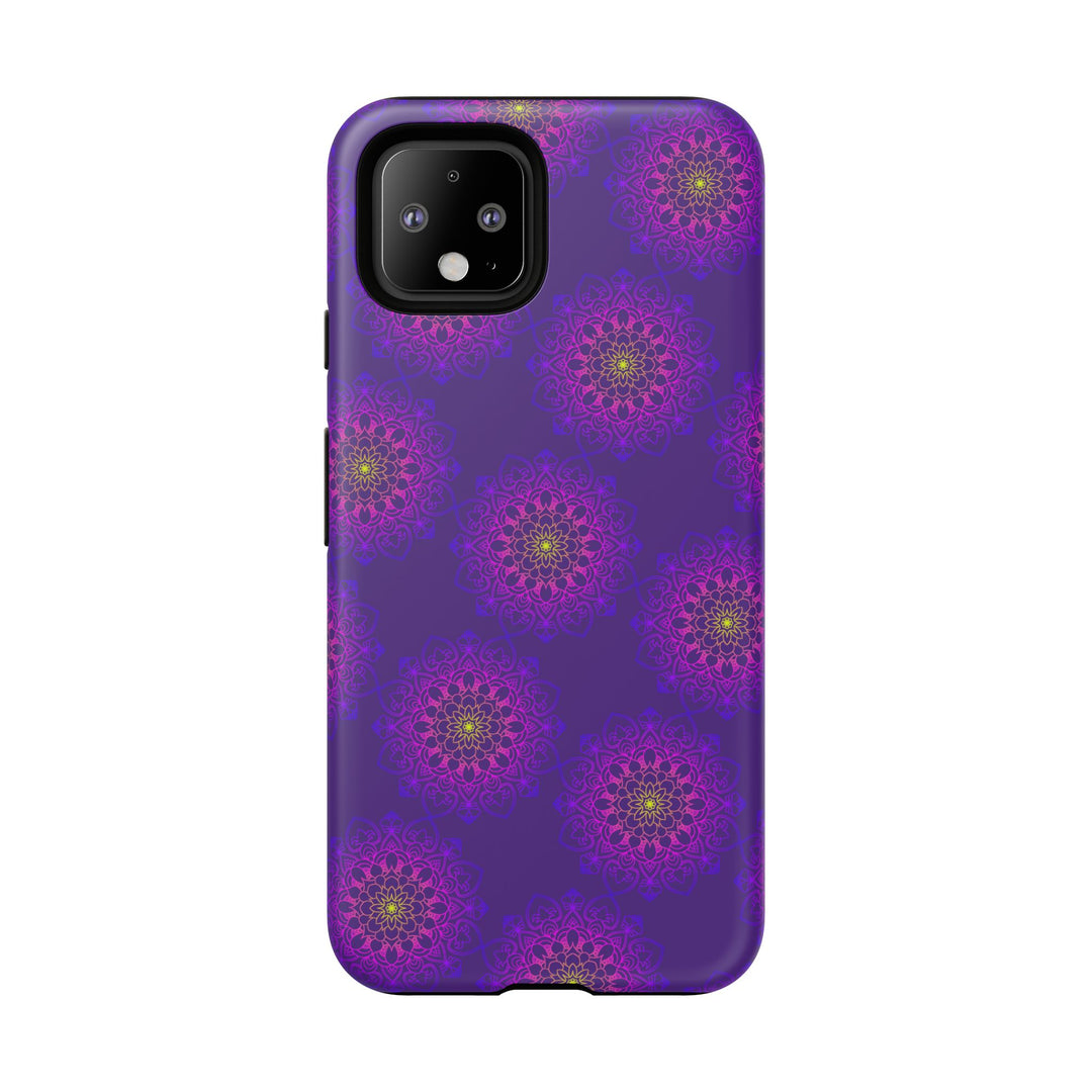 Intricate Purple Floral iPhone Case with Bold Mandala Design