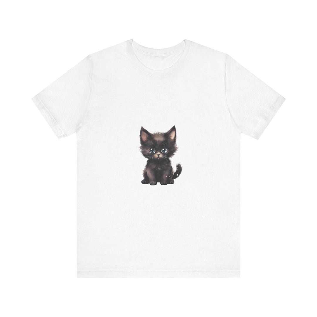 A sweet and adorable grey kitten with bright blue eyes printed on a soft and comfortable t-shirt