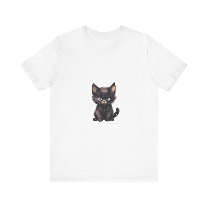 A sweet and adorable grey kitten with bright blue eyes printed on a soft and comfortable t-shirt